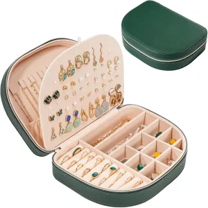 ProCase Travel Size Jewelry Box, Large Portable Seashell-Shaped Jewelry Case, 2 Layer Jewelry Organizer in PU Leather for Women -Emerald