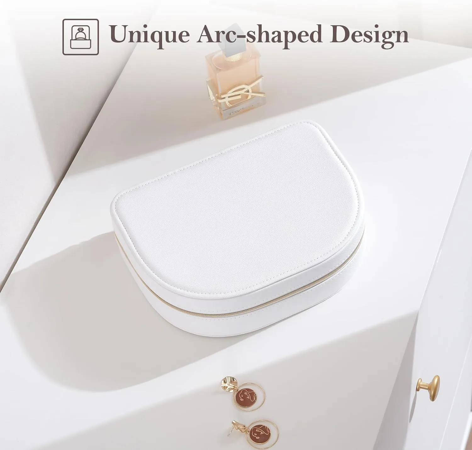 ProCase Travel Size Jewelry Box, Large Portable Seashell-Shaped Jewelry Case, 2 Layer Jewelry Organizer in PU Leather for Women -White