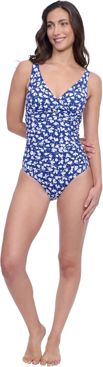 Profile by Gottex Fun Flair Womens One Piece Crossover Stylish Swimsuit with Soft Cup and Tummy Control Swim Essential