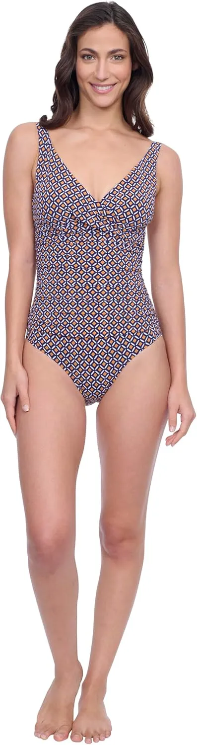 Profile by Gottex Fun Flair Womens One Piece Crossover Stylish Swimsuit with Soft Cup and Tummy Control Swim Essential