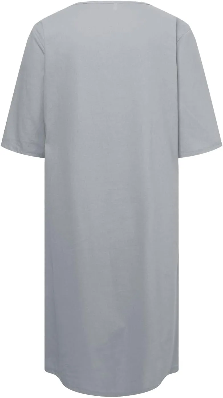 PTOLOCIF Summer Dresses for Women Solid Color Cotton Linen Pockets Tunic Midi Dress Mini Dress