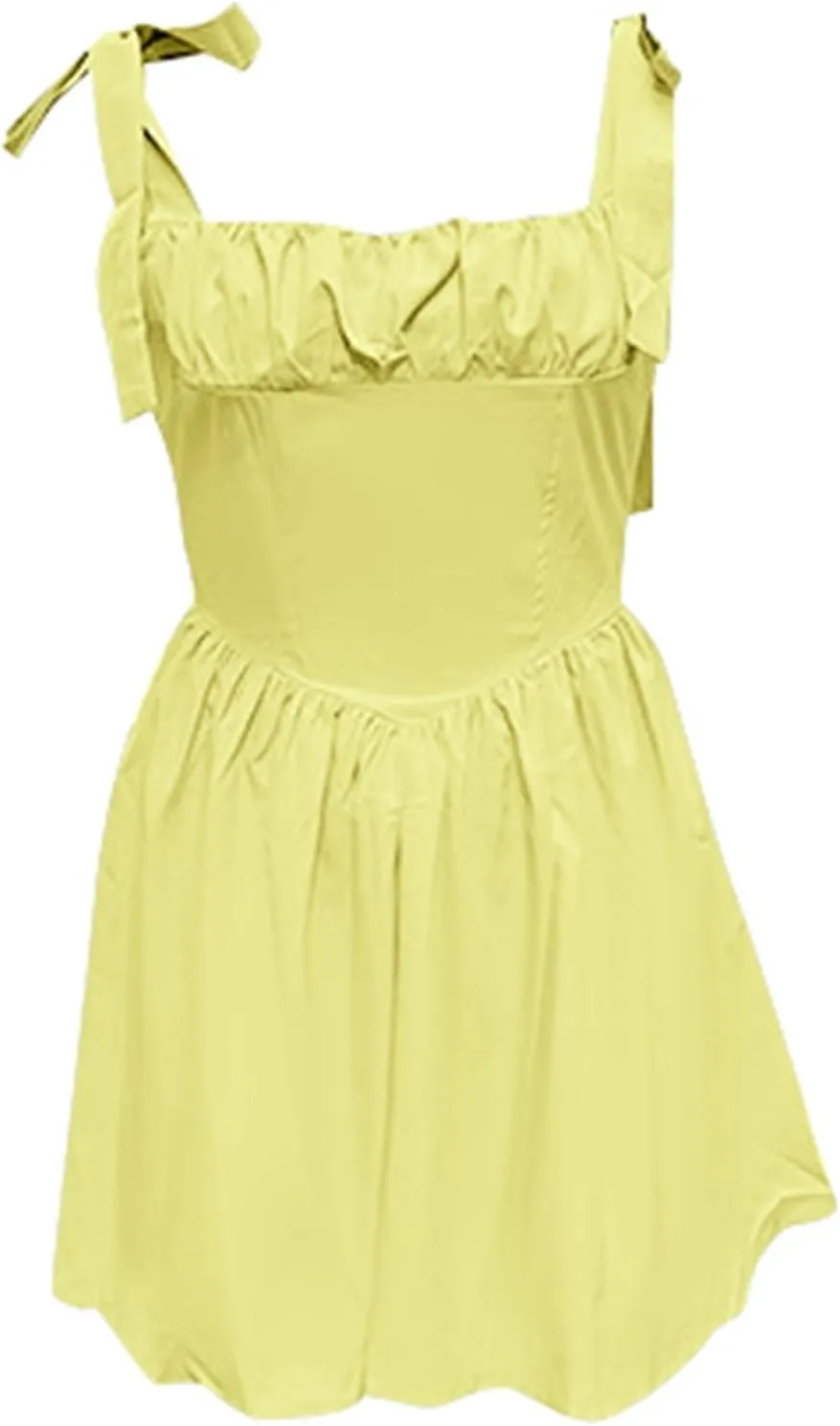 PTOLOCIF Women's Summer Sexy Sleeveless Square Neck Drop Waist Backless Ruffle Tie Flowy Prom Party Mini Dress Summer