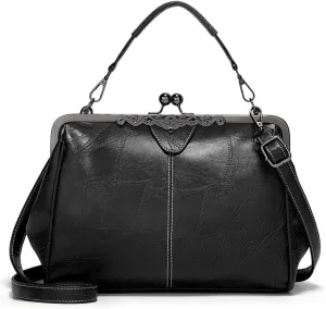 PU Leather Handbags for Women Evening Clutch Satchel Purse Tote Women Vintage Kiss Lock