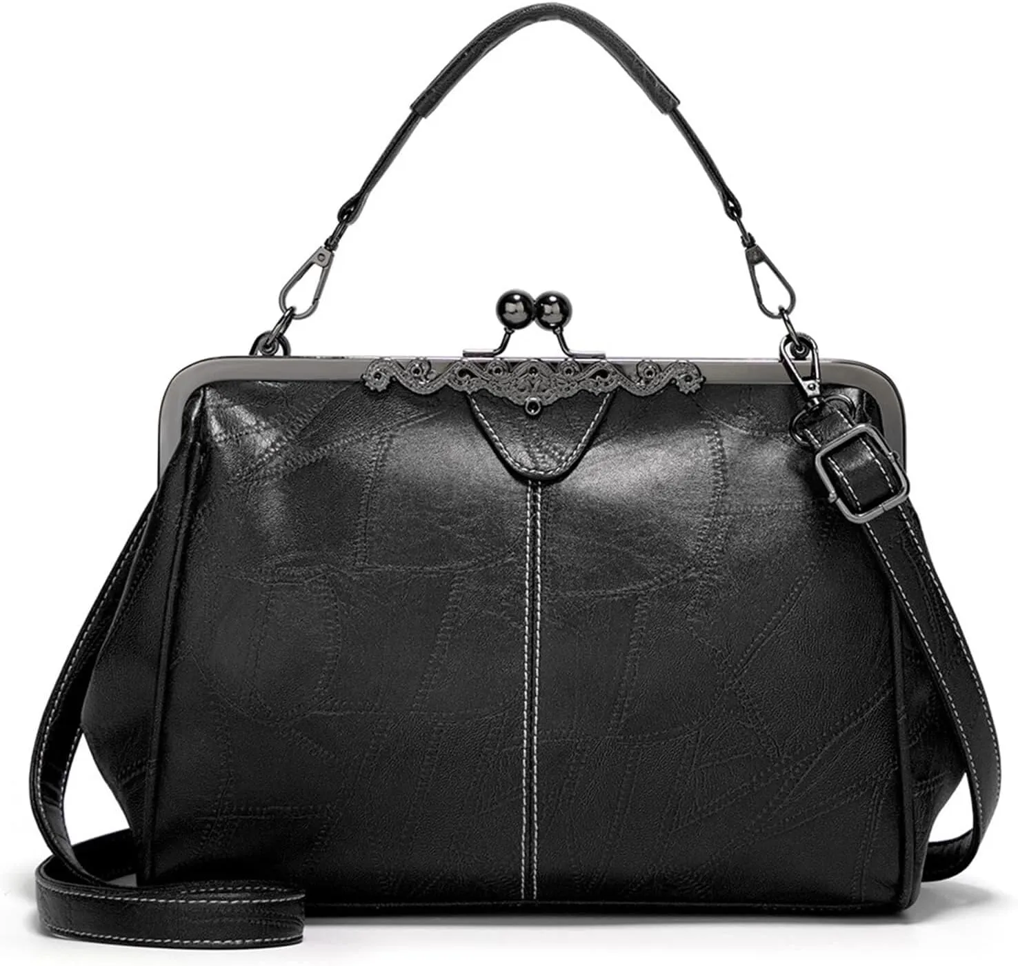 PU Leather Handbags for Women Evening Clutch Satchel Purse Tote Women Vintage Kiss Lock