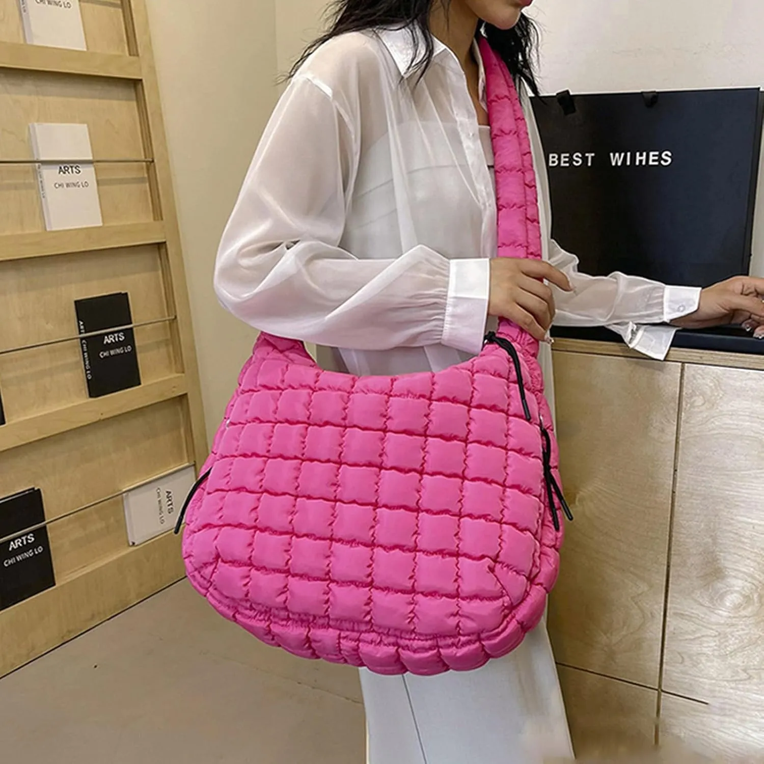 Purse Fashion Tote Top Handle Pleated Clouds Bag Fashion Shoulder Tote Dumpling Bag Large Capacity Down Cotton Armpit