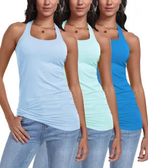Racerback Tank Tops for Women Cotton Long Camisoles Gym Workout Undershirt Yoga 3 Packs