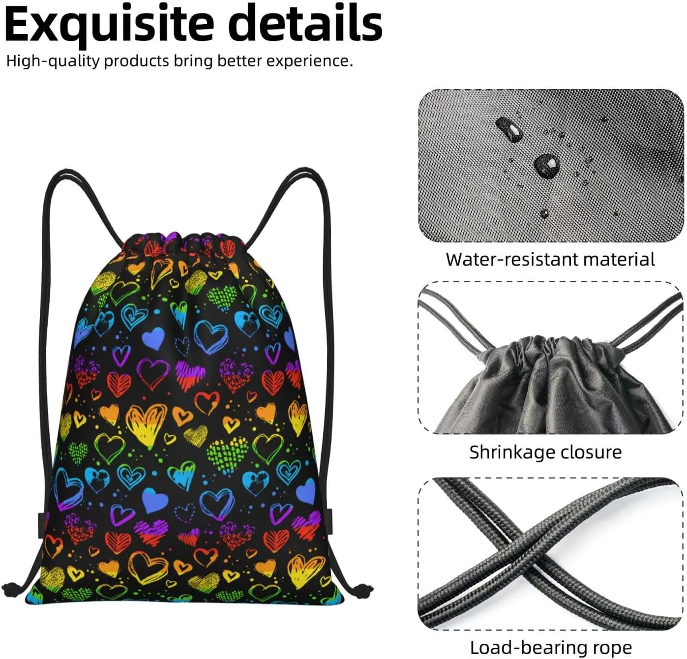 Rainbow LGBT Pride Gay Drawstring Bag Adjustable Bags Backpack for Women Men Sport Gym Beach Shopping Yoga