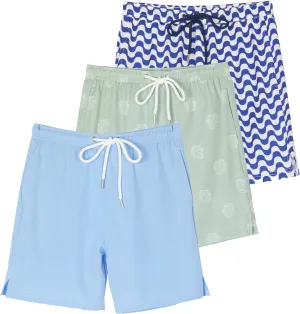 Real Essentials 3 Pack: Boys' 2 in 1 Swim Trunks with Compression Boxer Liner Stretch Beach Board Shorts Quick Dry (Age 4-18)