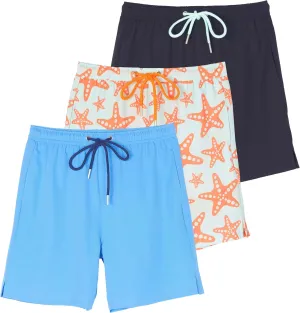 Real Essentials 3 Pack: Boys' 2 in 1 Swim Trunks with Compression Boxer Liner Stretch Beach Board Shorts Quick Dry (Age 4-18)