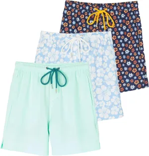 Real Essentials 3 Pack: Boys' 2 in 1 Swim Trunks with Compression Boxer Liner Stretch Beach Board Shorts Quick Dry (Age 4-18)