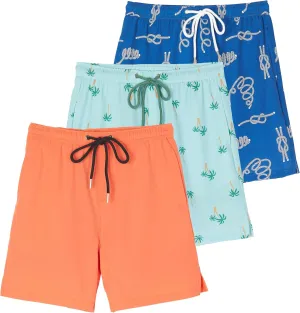 Real Essentials 3 Pack: Boys' 2 in 1 Swim Trunks with Compression Boxer Liner Stretch Beach Board Shorts Quick Dry (Age 4-18)