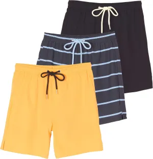Real Essentials 3 Pack: Boys' 2 in 1 Swim Trunks with Compression Boxer Liner Stretch Beach Board Shorts Quick Dry (Age 4-18)