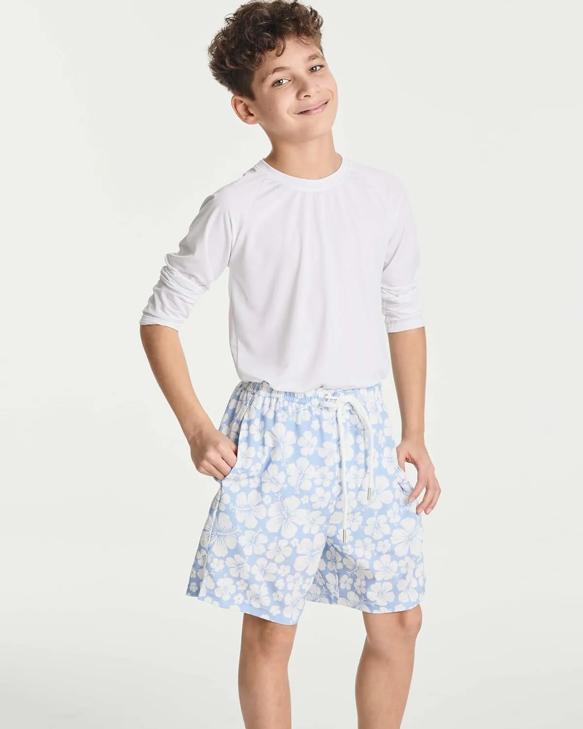 Real Essentials 3 Pack: Boys' 2 in 1 Swim Trunks with Compression Boxer Liner Stretch Beach Board Shorts Quick Dry (Age 4-18)