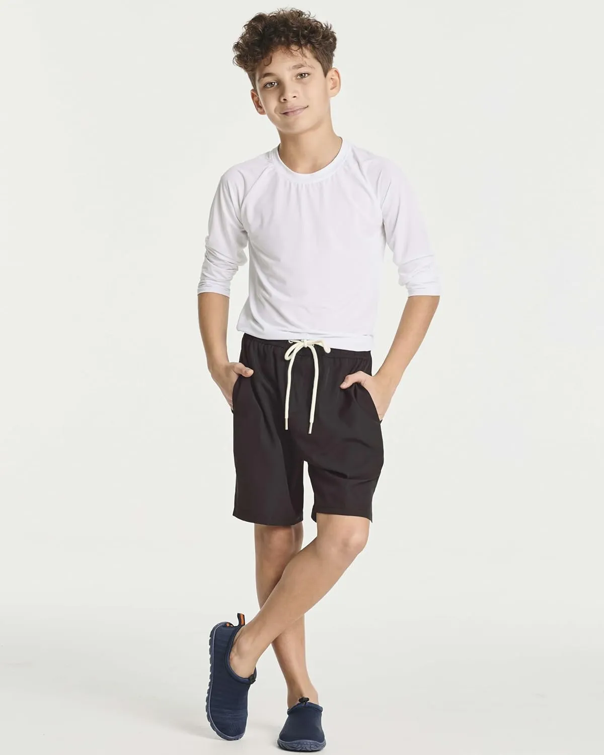 Real Essentials 3 Pack: Boys' 2 in 1 Swim Trunks with Compression Boxer Liner Stretch Beach Board Shorts Quick Dry (Age 4-18)