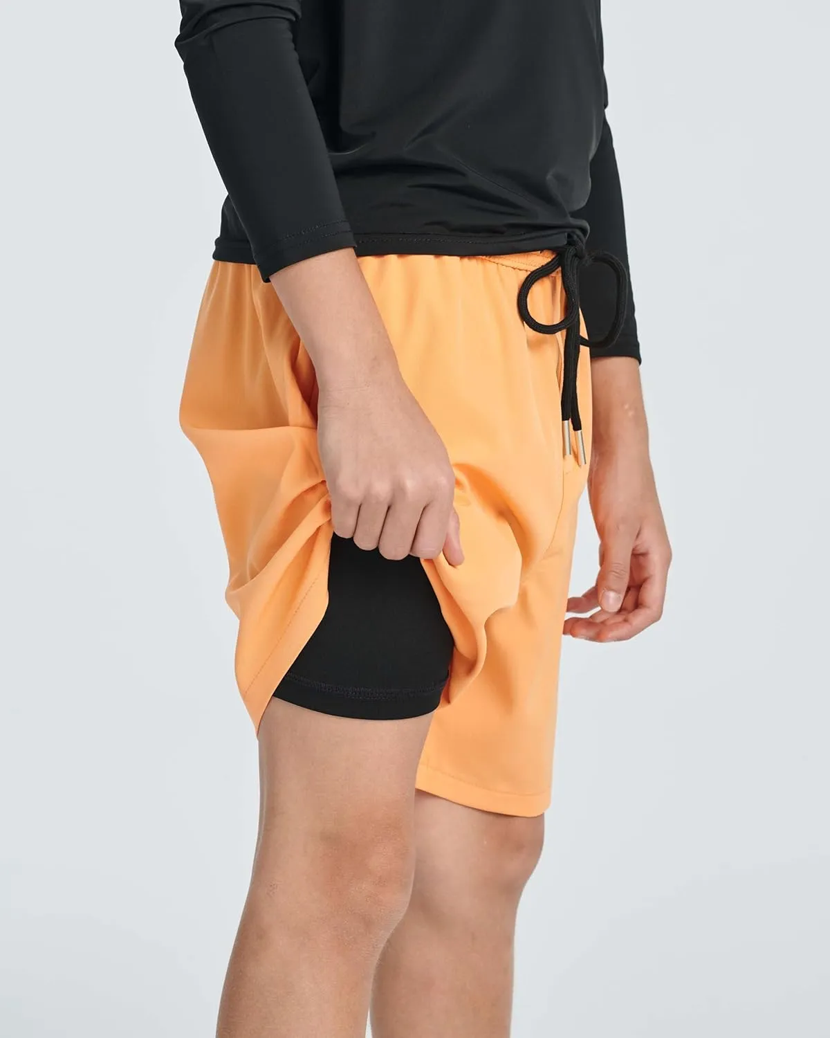 Real Essentials 3 Pack: Boys' 2 in 1 Swim Trunks with Compression Boxer Liner Stretch Beach Board Shorts Quick Dry (Age 4-18)