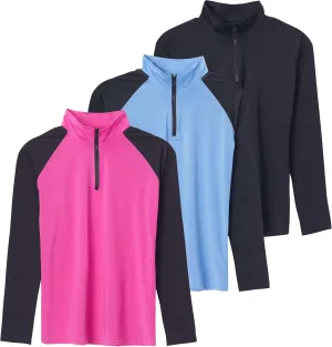 Real Essentials 3 Pack: Women's 1/4 Zip Rash Guard Long Sleeve Swim Shirt UPF Sun Protection UV Surf Tops