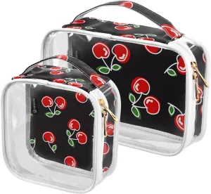 Red Cherries Clear Makeup Bags TSA Approved Toiletry Bag for Women Men Cosmetic Bags with Handle Carry On Airport Airline Compliant Bag Quart Size PVC Travel Bags for Toiletries Business, 2 Pack