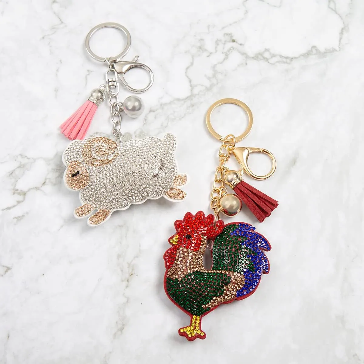 RIAH FASHION Cute Keychain Bag Charm Key Ring - Purse Pendant Tassel Fruits, Animals, College Team, Wristlet Strap Lanyard