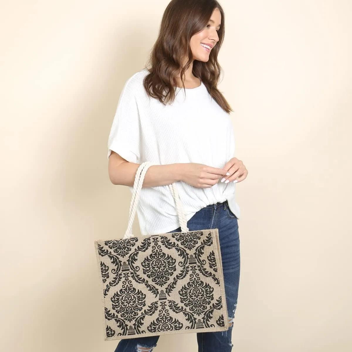 RIAH FASHION Large Reusable Eco Shopper Beach Tote - Travel Shoulder Bag Pineapple, Flower, Skull, Leaf Straw, Leopard Canvas