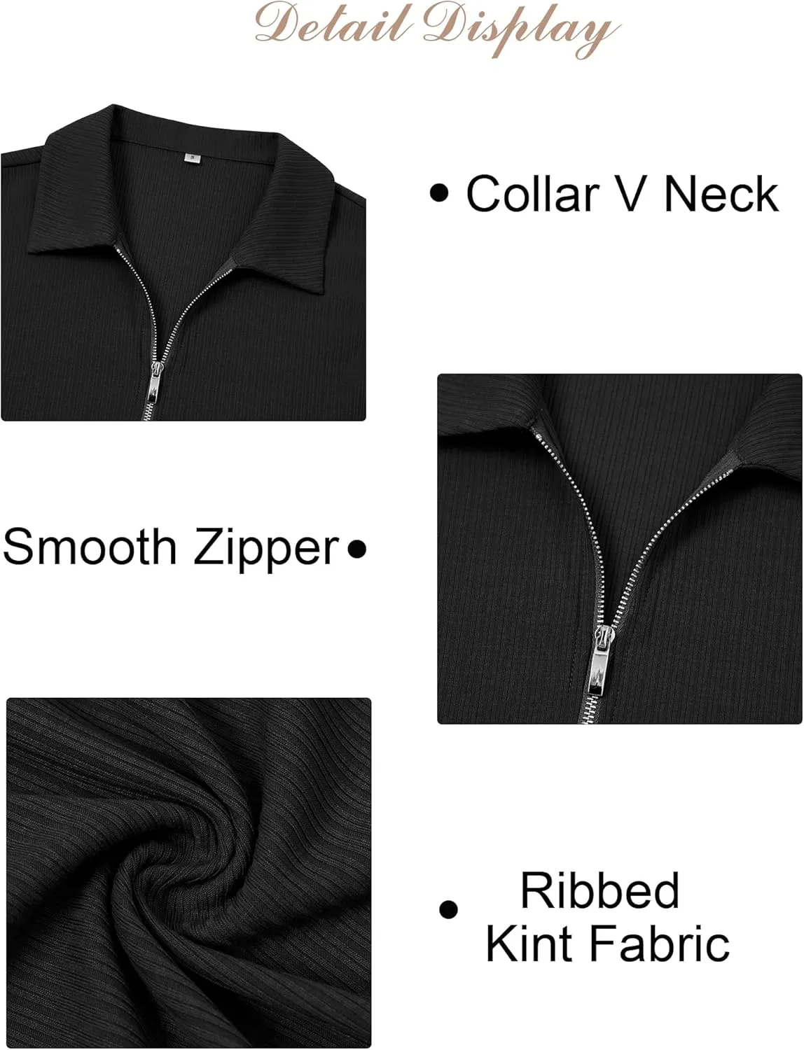 Ribbed Tank Tops for Women Zipper V Neck Dressy Casual Blouses Sleeveless Camisole Top Business Work Polo Shirts