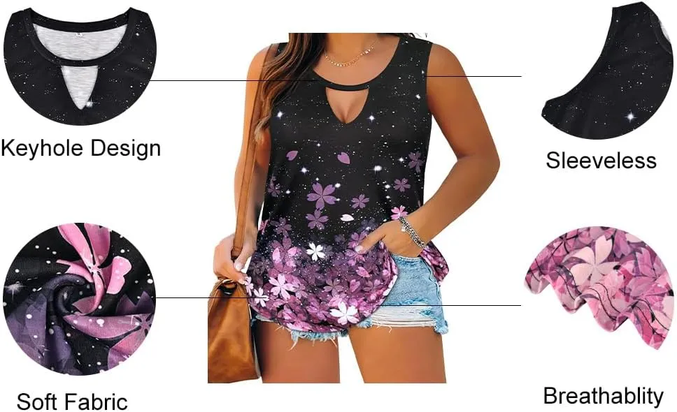 RITERA Plus Size Tank Tops for Women V/Round Neck Summer Sleeveless Basic Pleated Shirt Keyhole Tank XL-5XL