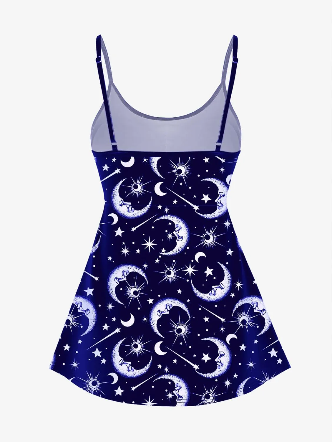 Rosegal Plus Size Women Gothic Tummy Control Modest Tankini Swimsuit Sun Moon Boyleg Padded Tankini Swimwear