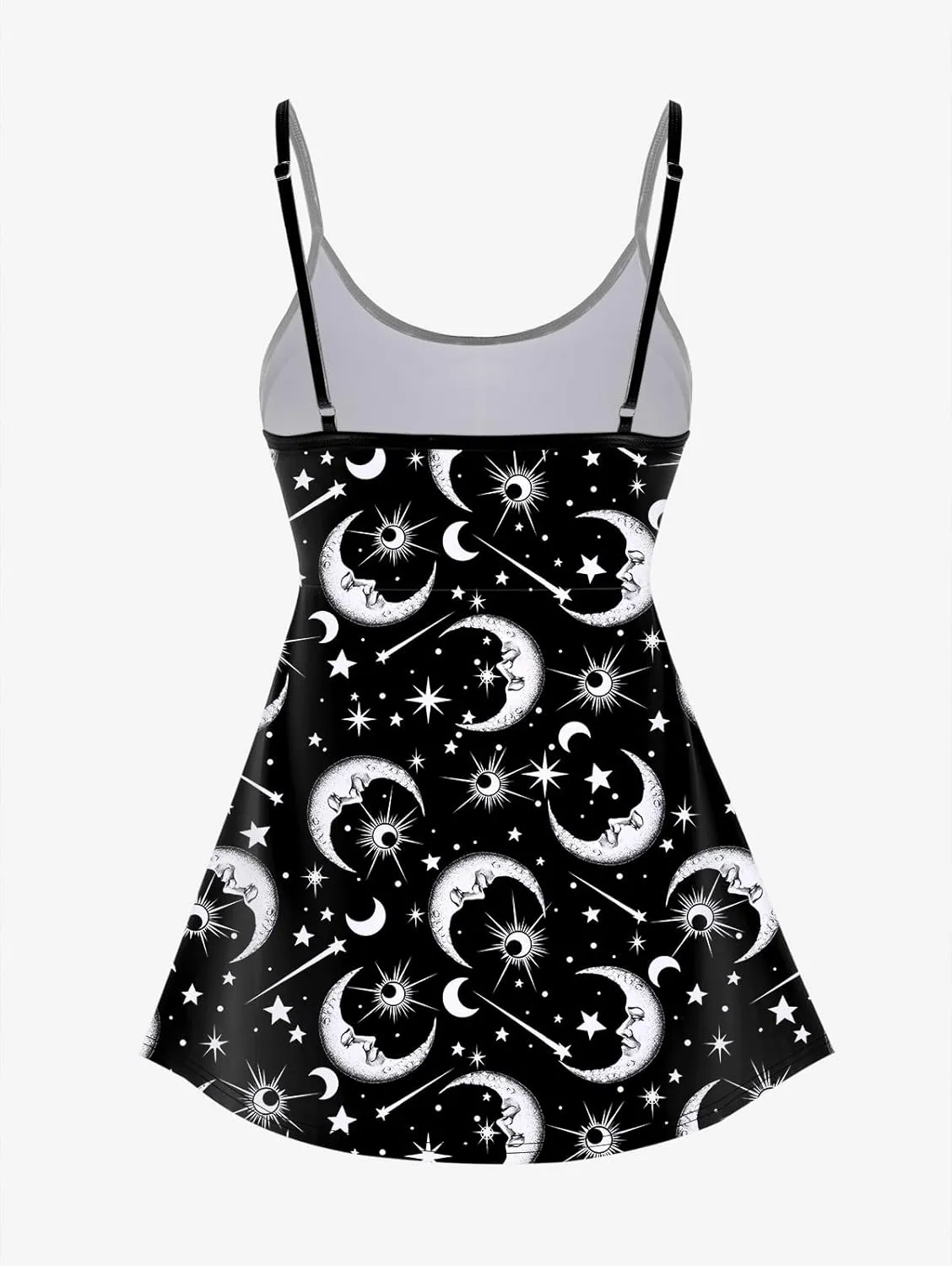Rosegal Plus Size Women Gothic Tummy Control Modest Tankini Swimsuit Sun Moon Boyleg Padded Tankini Swimwear