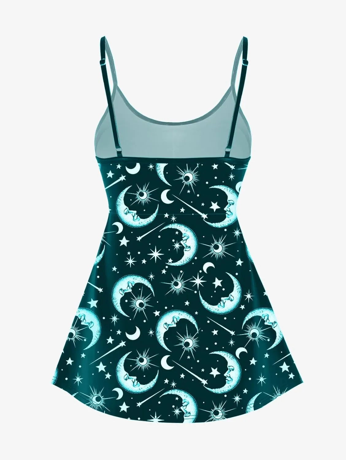 Rosegal Plus Size Women Gothic Tummy Control Modest Tankini Swimsuit Sun Moon Boyleg Padded Tankini Swimwear