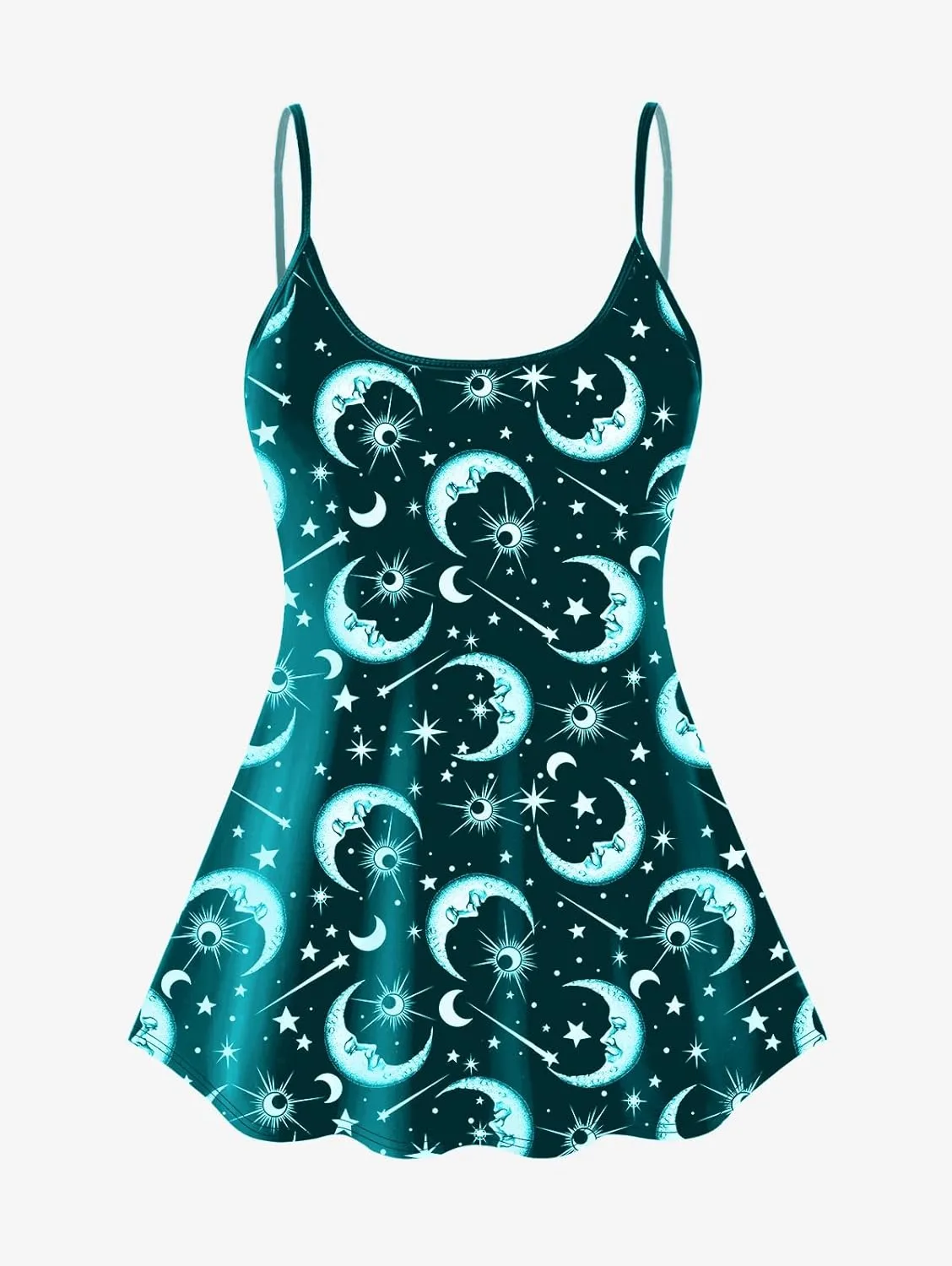 Rosegal Plus Size Women Gothic Tummy Control Modest Tankini Swimsuit Sun Moon Boyleg Padded Tankini Swimwear