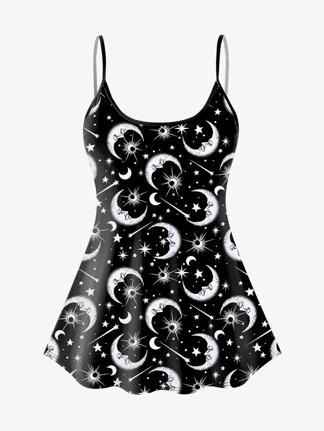Rosegal Plus Size Women Gothic Tummy Control Modest Tankini Swimsuit Sun Moon Boyleg Padded Tankini Swimwear
