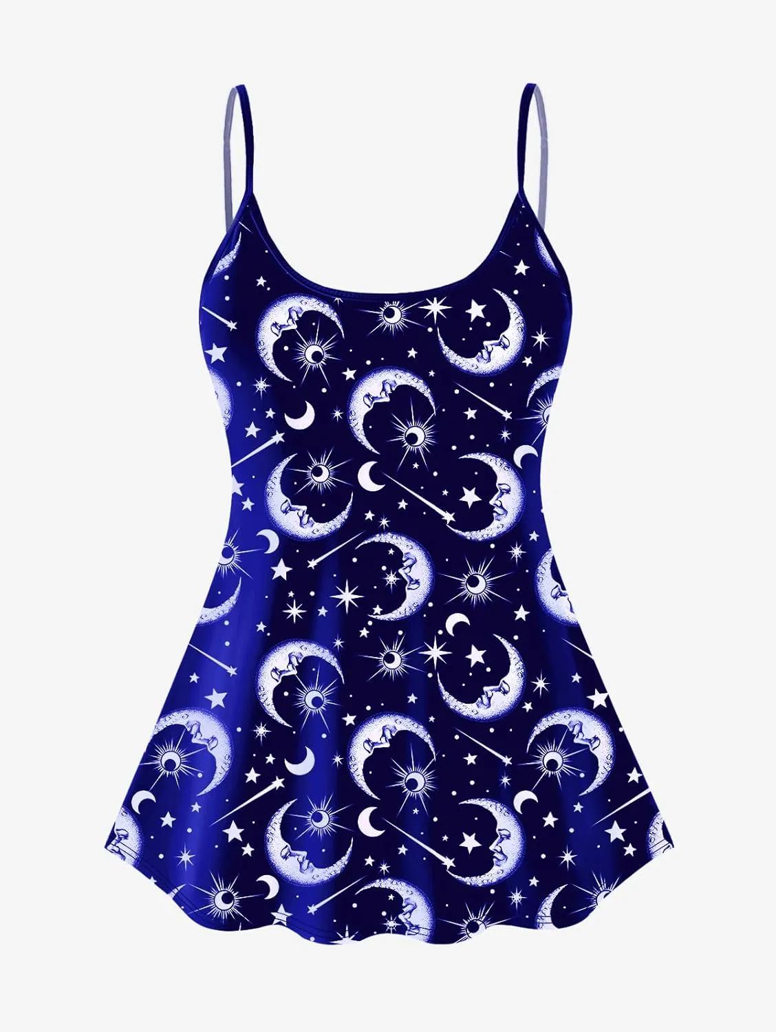 Rosegal Plus Size Women Gothic Tummy Control Modest Tankini Swimsuit Sun Moon Boyleg Padded Tankini Swimwear