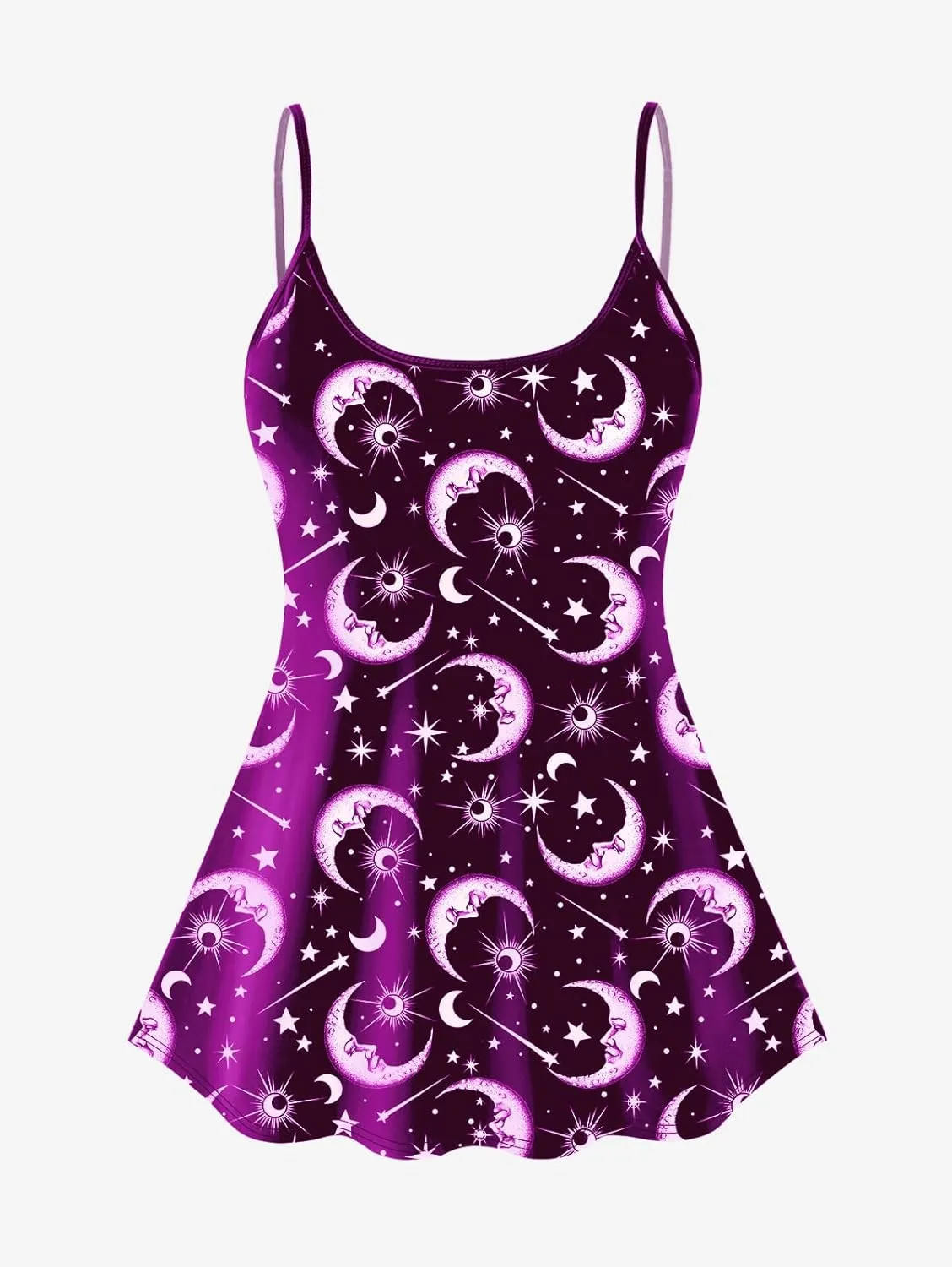 Rosegal Plus Size Women Gothic Tummy Control Modest Tankini Swimsuit Sun Moon Boyleg Padded Tankini Swimwear