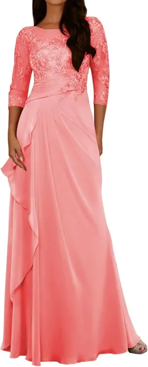 Scoop Lace Mother of The Groom Dresses for Wedding Long Chiffon Mother of The Groom Dress