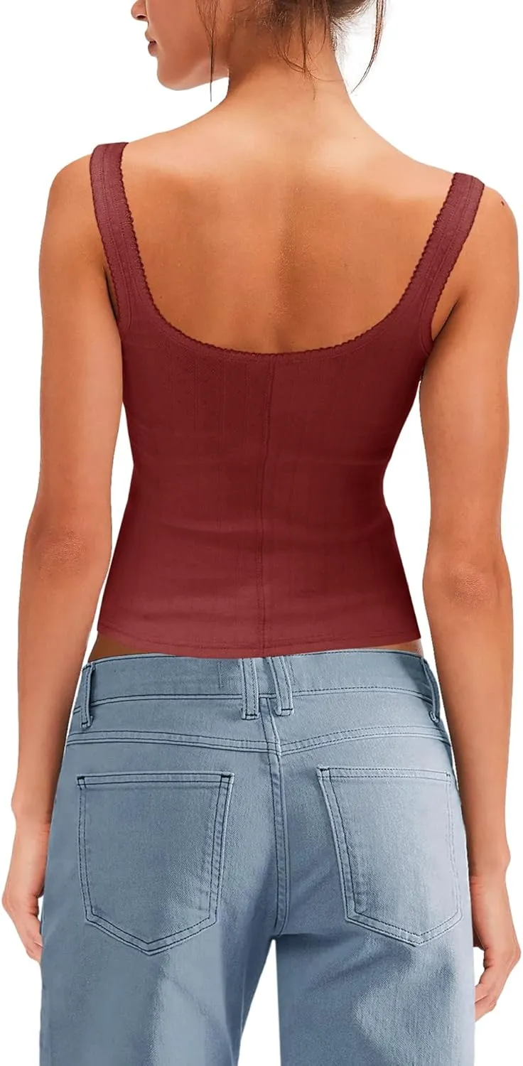 SENSERISE Womens Camisole Tank Tops Going Out Top Sleeveless Ribbed Button Shirts Tight Basic Summer Outfits