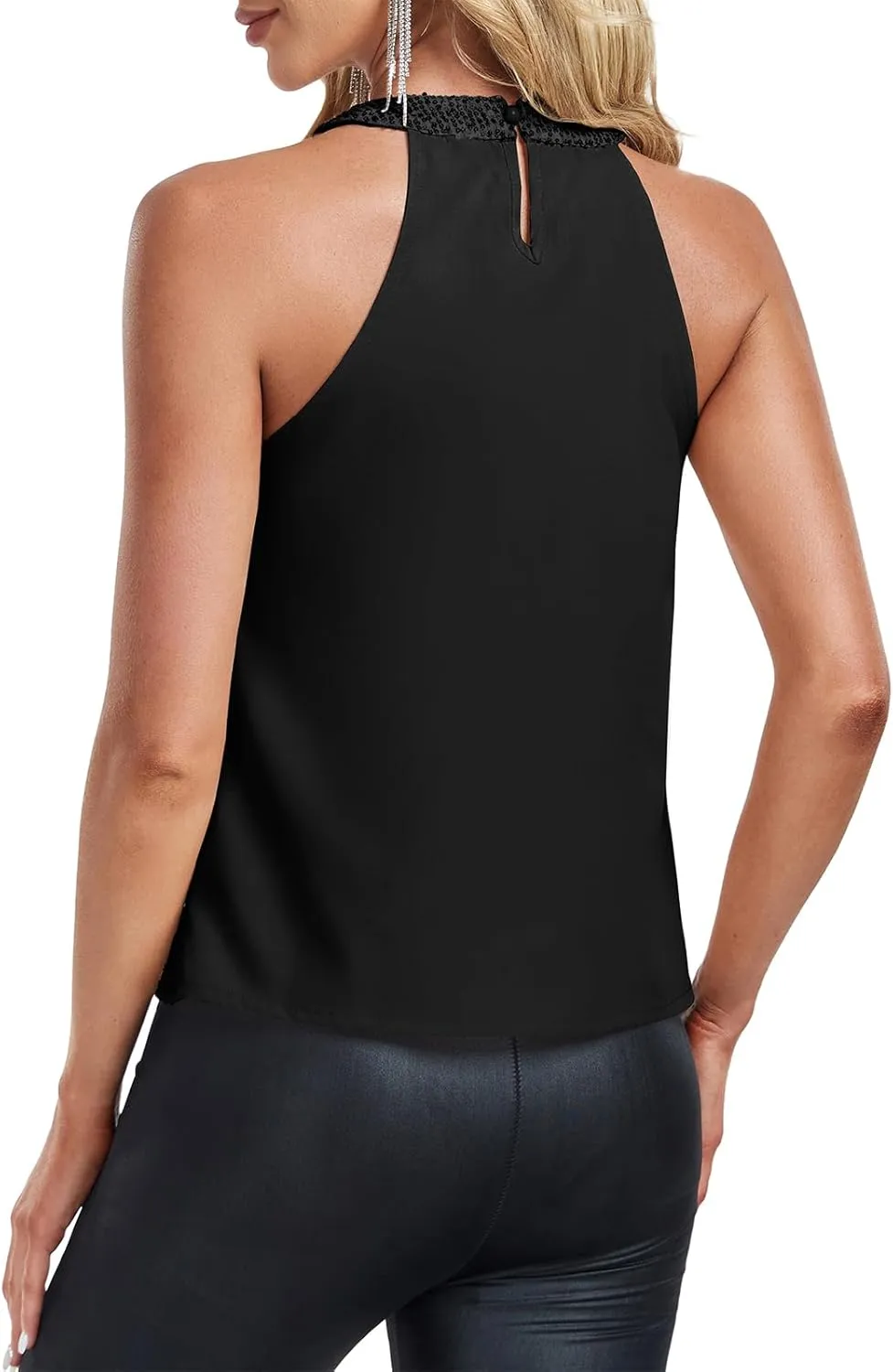 Sequin Tops for Women Sparkly Tops Sleeveless Halter Tank Concert Outfits Party Club Cocktail Vest Disco Clothes