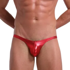 Sexy PVC Leather Thongs for Men Low Waist G-String Underwear Bulge Pouch Briefs Breathable Seamless Panties Clubwear Red