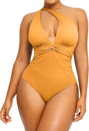 SHAPELLX Women's One Piece Swimsuit Tummy Control Ruched Full Coverage Bathing Suit V Neck Slimming Swimwear