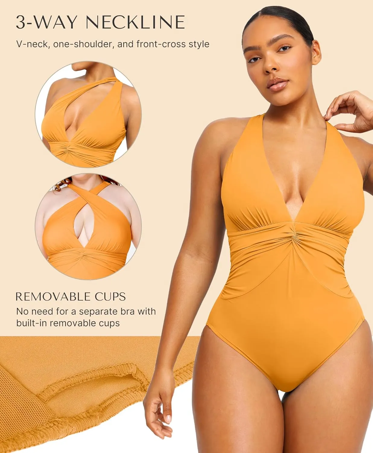 SHAPELLX Women's One Piece Swimsuit Tummy Control Ruched Full Coverage Bathing Suit V Neck Slimming Swimwear