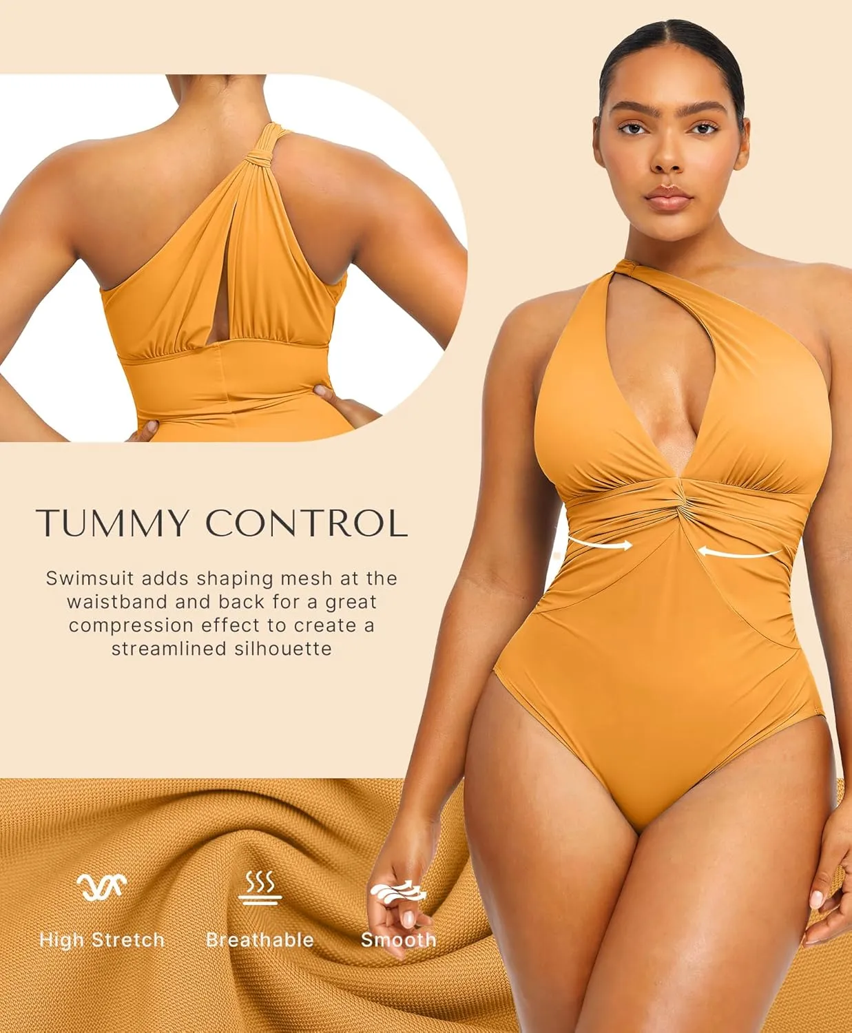SHAPELLX Women's One Piece Swimsuit Tummy Control Ruched Full Coverage Bathing Suit V Neck Slimming Swimwear