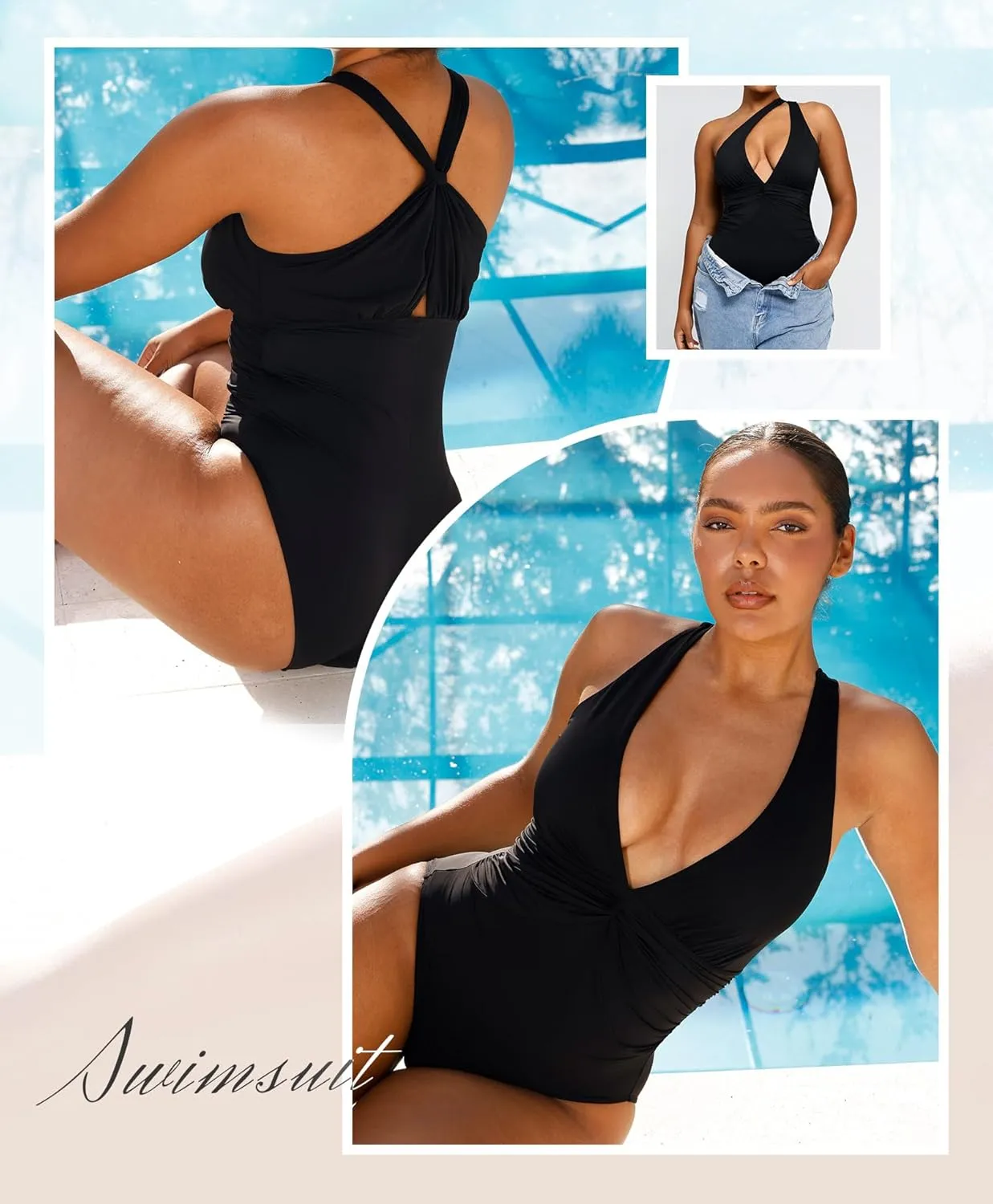 SHAPELLX Women's One Piece Swimsuit Tummy Control Ruched Full Coverage Bathing Suit V Neck Slimming Swimwear