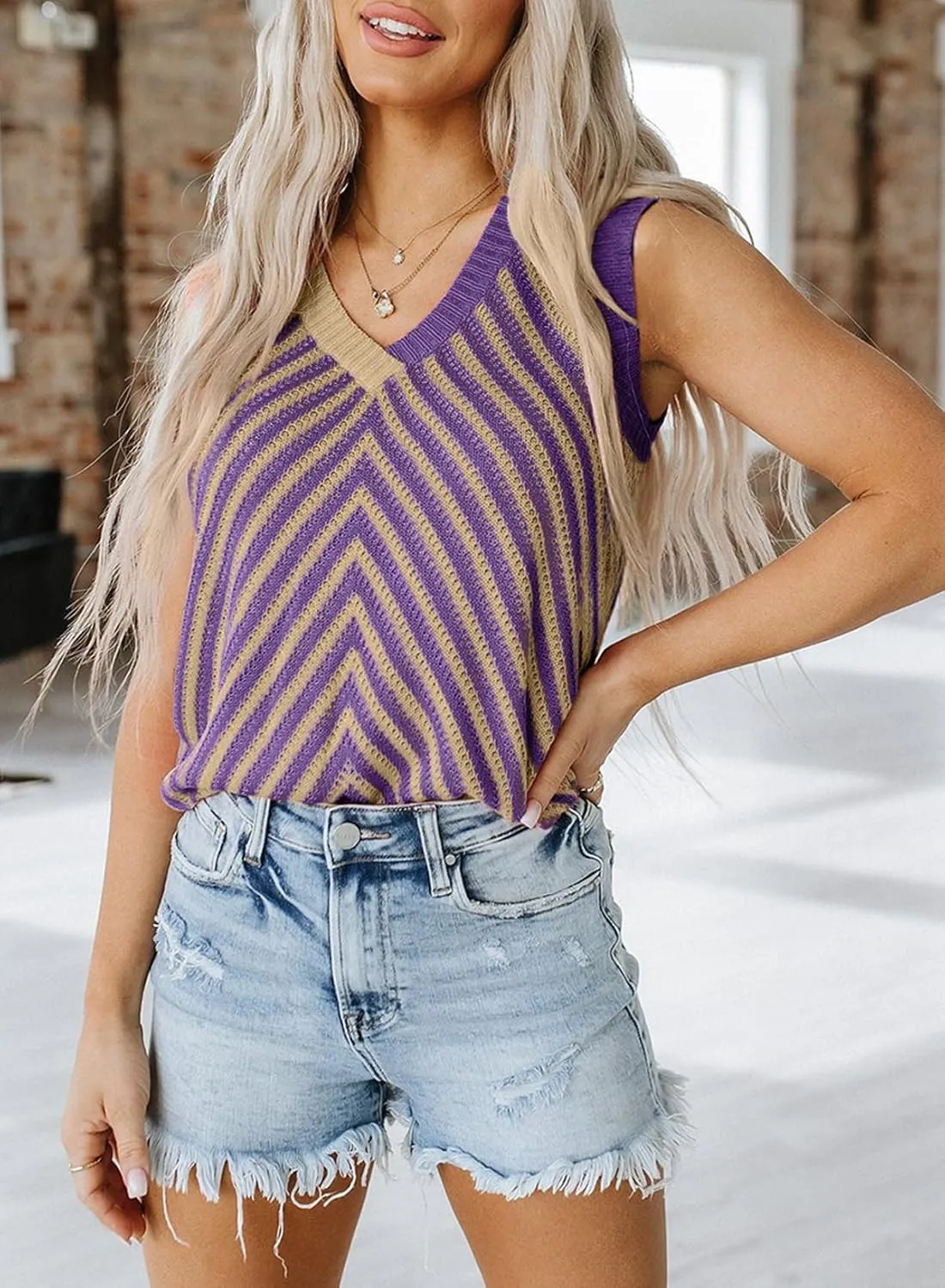 SHEWIN Tank Tops for Women 2025 Casual Sleeveless Shirts Knit Sweater Vest V Neck Summer Tops