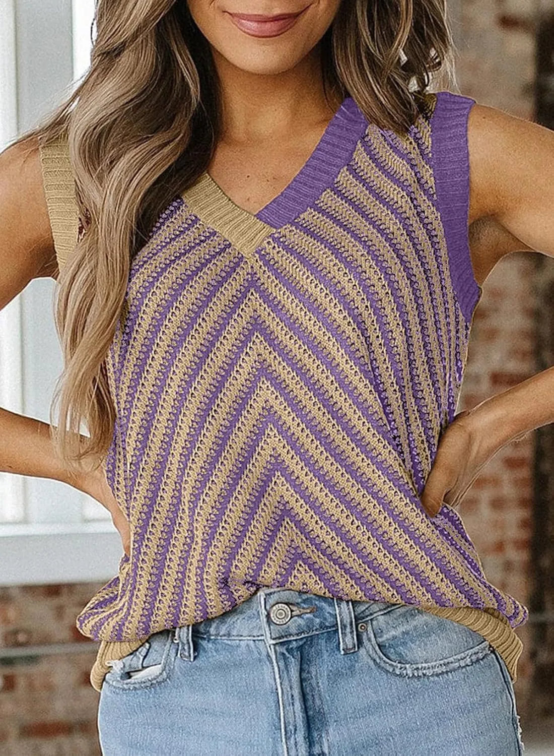 SHEWIN Tank Tops for Women 2025 Casual Sleeveless Shirts Knit Sweater Vest V Neck Summer Tops