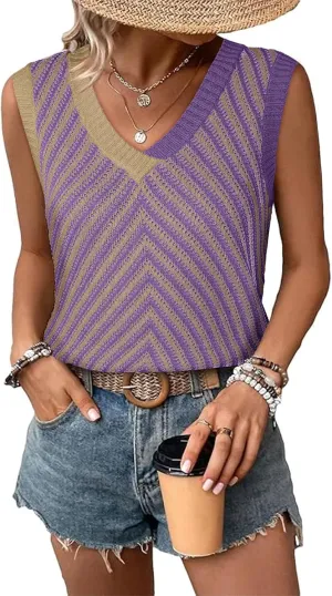 SHEWIN Tank Tops for Women 2025 Casual Sleeveless Shirts Knit Sweater Vest V Neck Summer Tops