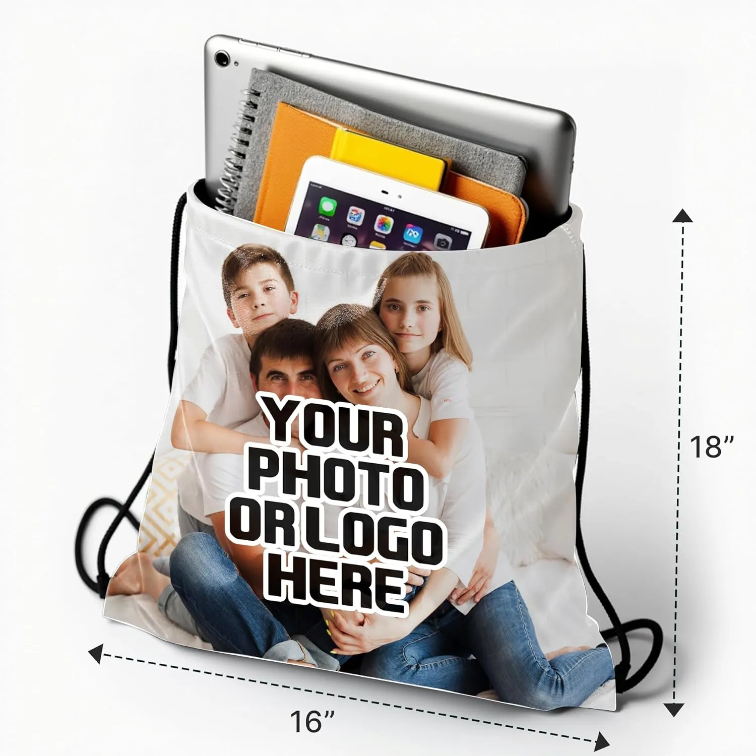 Ships Next Day, Made in USA - Custom Drawstring Bags - Personalize with Logo/Image - Perfect for Family Trips, Business Events, Parties - Choose Single item or Bulk - Ideal for Men/Women (10-Pack)