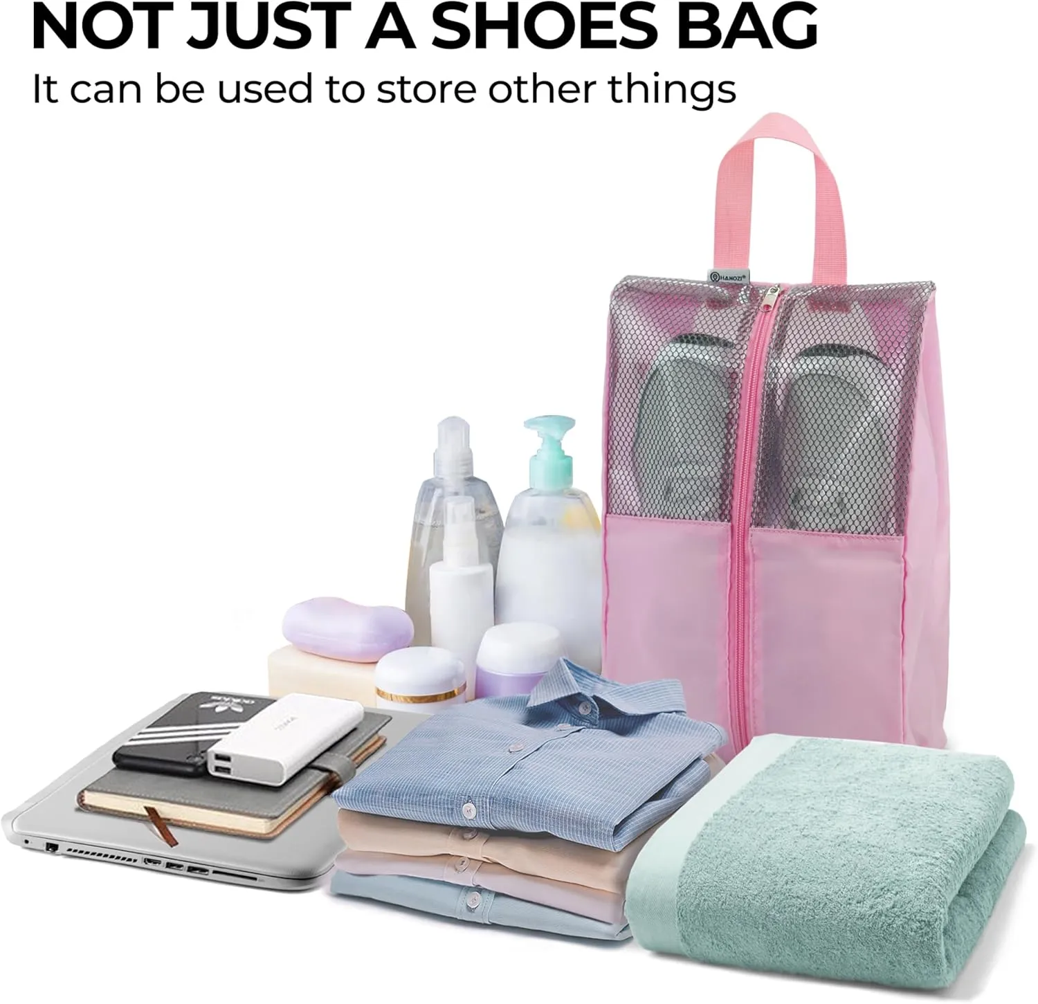 Shoe Bags For Travel, Used As For Storage or Shoe Travel Bag, Featuring Waterproof Nylon Sneaker Bag. (Light Pink, 2 Pack, Medium)