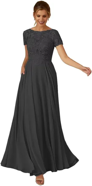Short Sleeve Lace Mother of The Bride Dresses Long Formal Evening Gowns for Women WD011