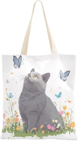Shorthair Cats Gray Tote Bag Canvas Canvas Bags With Handles Bulk Canvas Tote Bags Birthday Bag Cotton Tote Bags