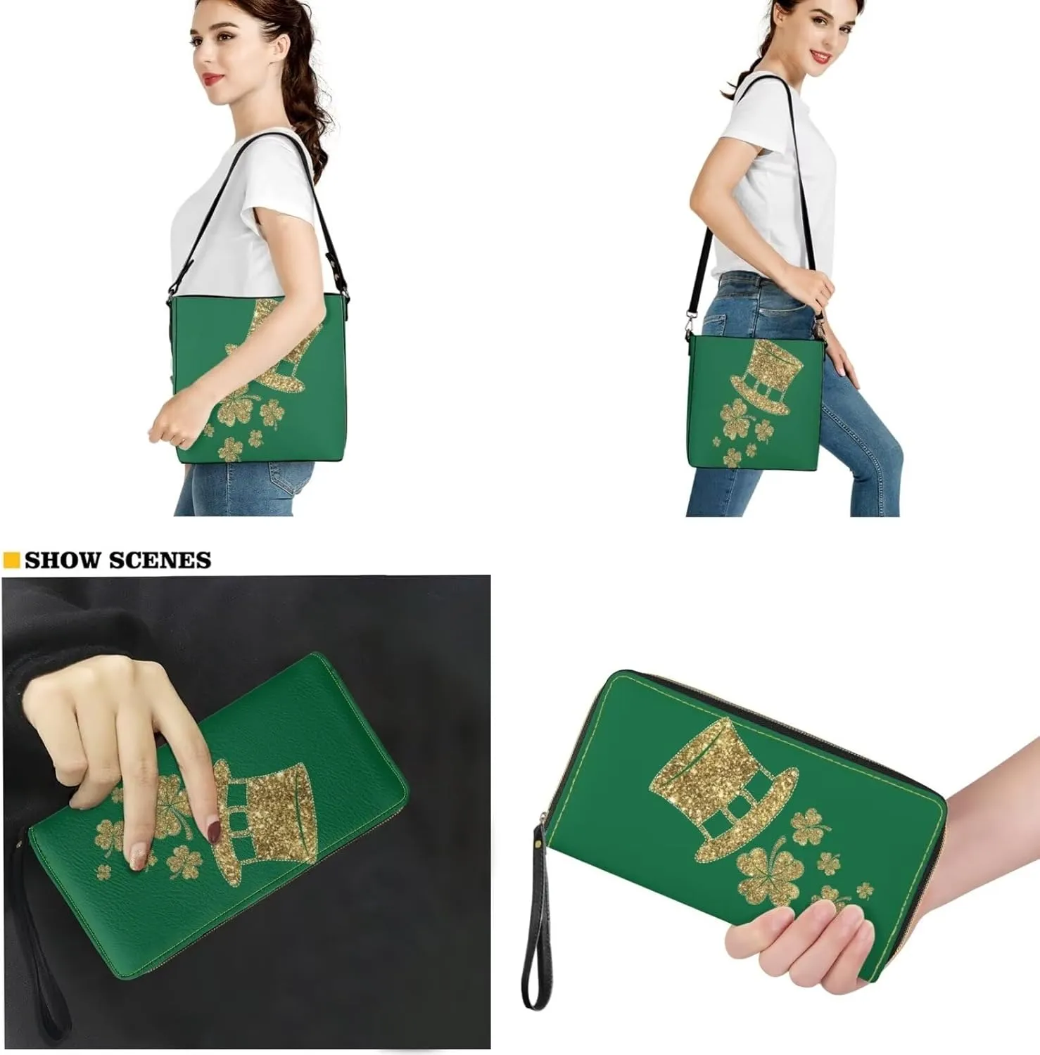 Shoulder Bags Set 2 Piece Saddle Bags Satchel Bags for Women Large Capacity with Zipper Wristlet Purses for Women