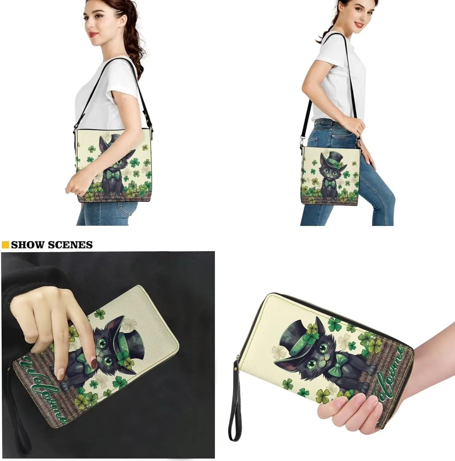 Shoulder Bags Set 2 Piece Saddle Bags Satchel Bags for Women Large Capacity with Zipper Wristlet Purses for Women