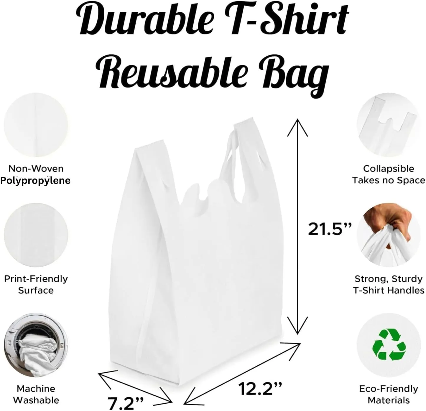 Simply Cool 450 Pack Reusable Eco-Friendly Grocery T-Shirt Shopping Bags 21.5"x12.2"x7.2" Durable, Recyclable Washable Foldable Portable Shopping Tote Bags Bulk